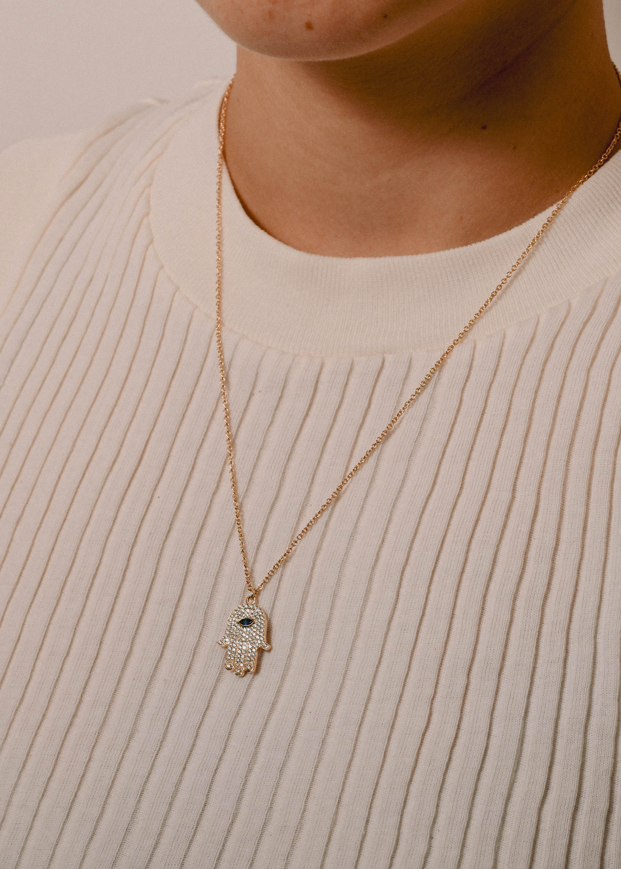 Hamsa Sapphire Diamond Necklace