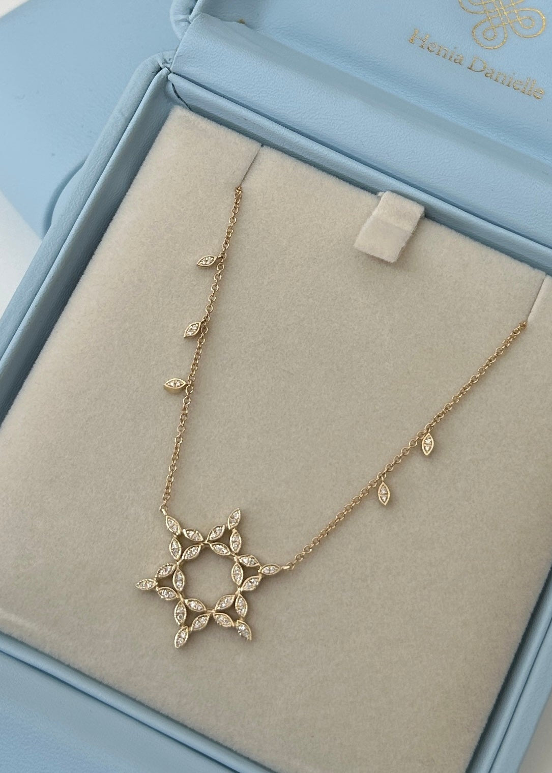 Star Of David Diamonds Olive Leaf Necklace